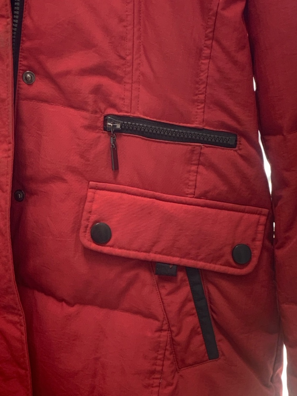 Red Parka with Faux Fur Removable Trim